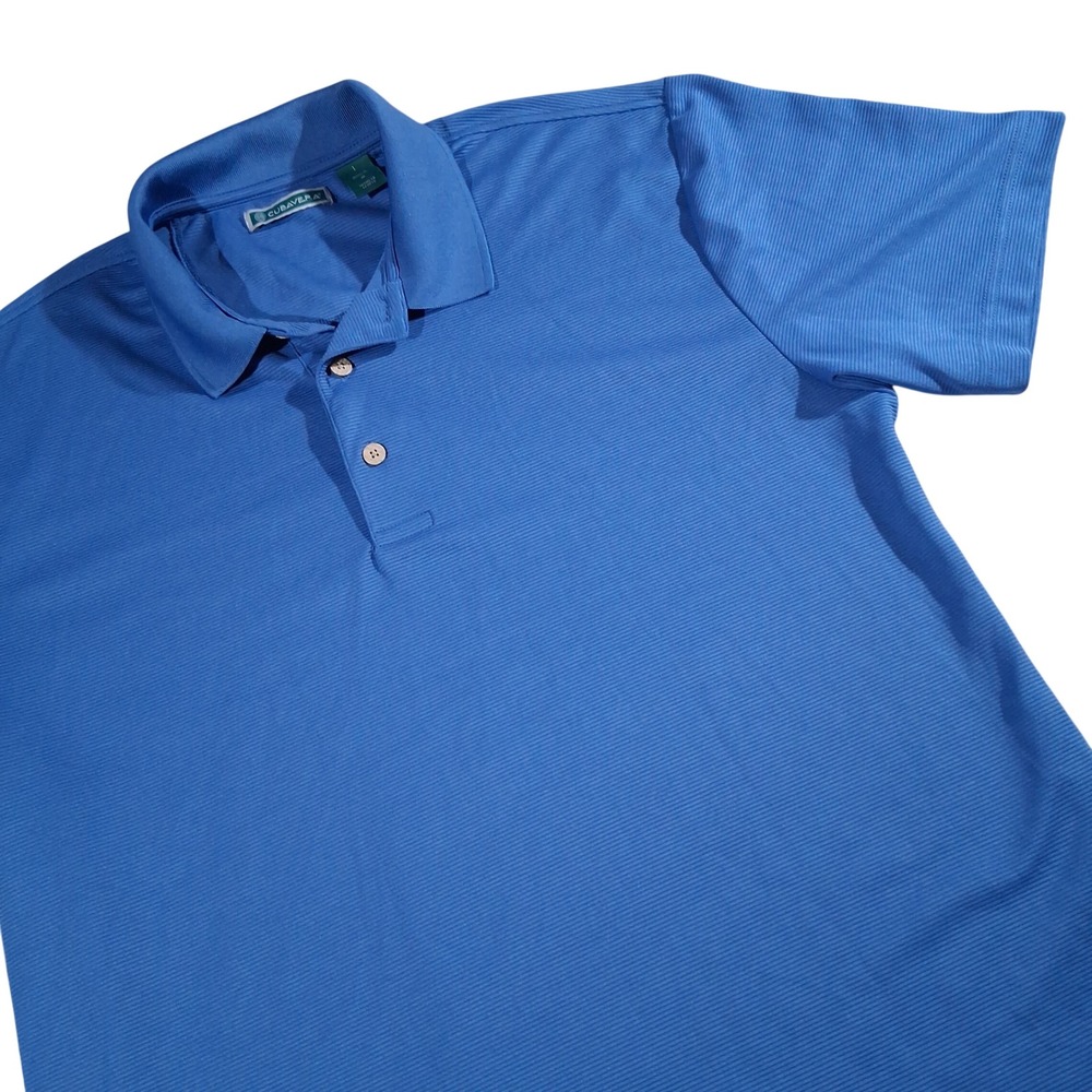 Cubavera Men's Blue Micro Ribbed Short Sleeve Polo Shirt Sporty Casual Large